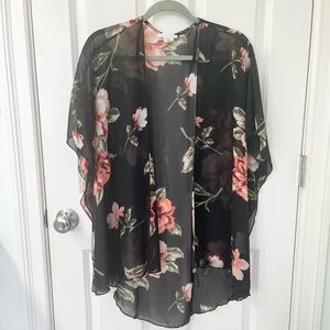 Emory Park open front kimono black floral sheer stitch fix small